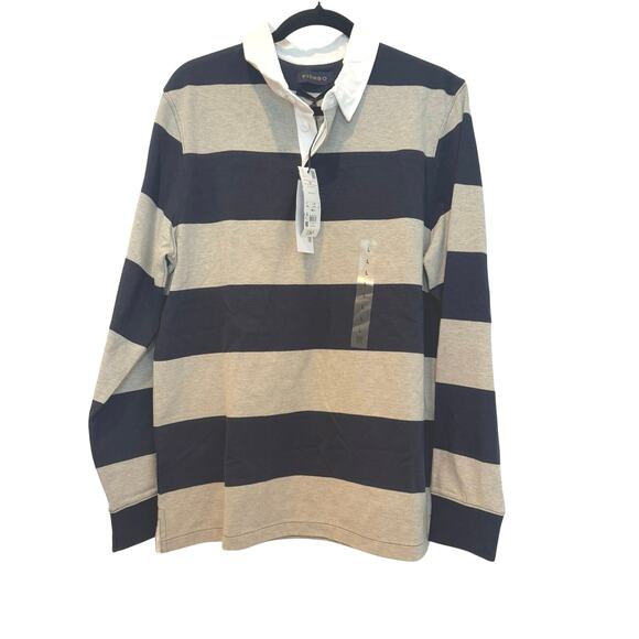 Piombo Men's Long Sleeve Striped Polo Sweatshirt Gray/Black Size XLarge NWT - Picture 3 of 11